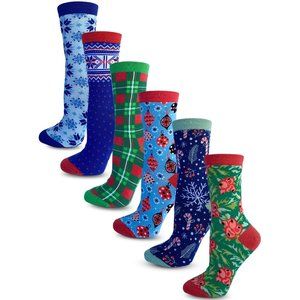 6 Pack Women's Christmas Crew Classic Socks K1508 New NWB